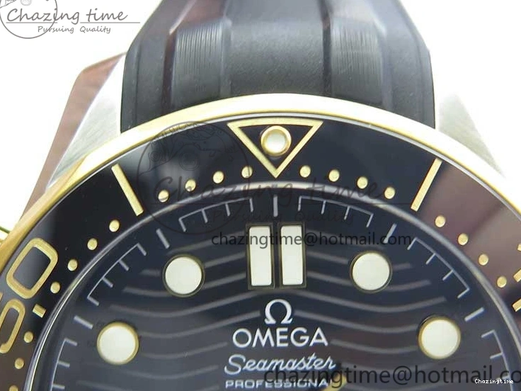 0218 Seasonal 2018 Seamaster Diver 300M SS YG VSF 1:1 Best Edition YG Bezel Black Dial on Black Rubber Strap A 7934